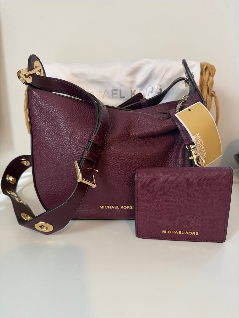 Michael Kors Pebbled Leather Shoulder Bag in Wine - Picture 3 of 3